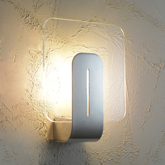 Vivolux | 1 Kopf Badezimmer Wandleuchte Modern Silber Finish Wandmontierte Lampe mit quadratischem Paneel Klarglas-Schirm