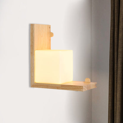 Vivolux | Wood Rechthoekige Paneel Flush Wandlamp Minimalistische LED Beige Wandverlichting met Cube Opale Glazen Schade