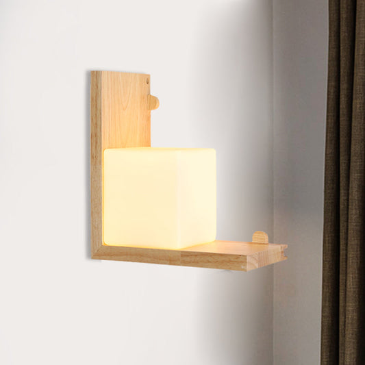 Vivolux | Wood Rechthoekige Paneel Flush Wandlamp Minimalistische LED Beige Wandverlichting met Cube Opale Glazen Schade