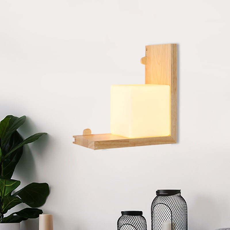 Vivolux | Wood Rechthoekige Paneel Flush Wandlamp Minimalistische LED Beige Wandverlichting met Cube Opale Glazen Schade