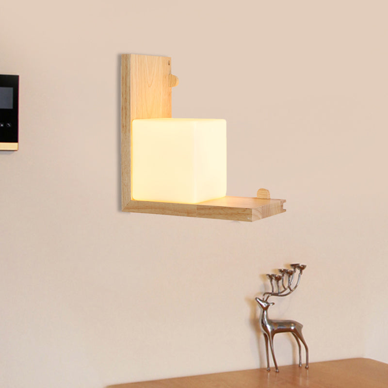 Vivolux | Wood Rechthoekige Paneel Flush Wandlamp Minimalistische LED Beige Wandverlichting met Cube Opale Glazen Schade