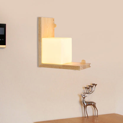 Vivolux | Wood Rechthoekige Paneel Flush Wandlamp Minimalistische LED Beige Wandverlichting met Cube Opale Glazen Schade