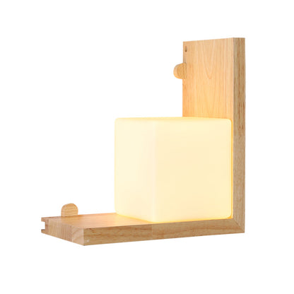 Vivolux | Wood Rechthoekige Paneel Flush Wandlamp Minimalistische LED Beige Wandverlichting met Cube Opale Glazen Schade