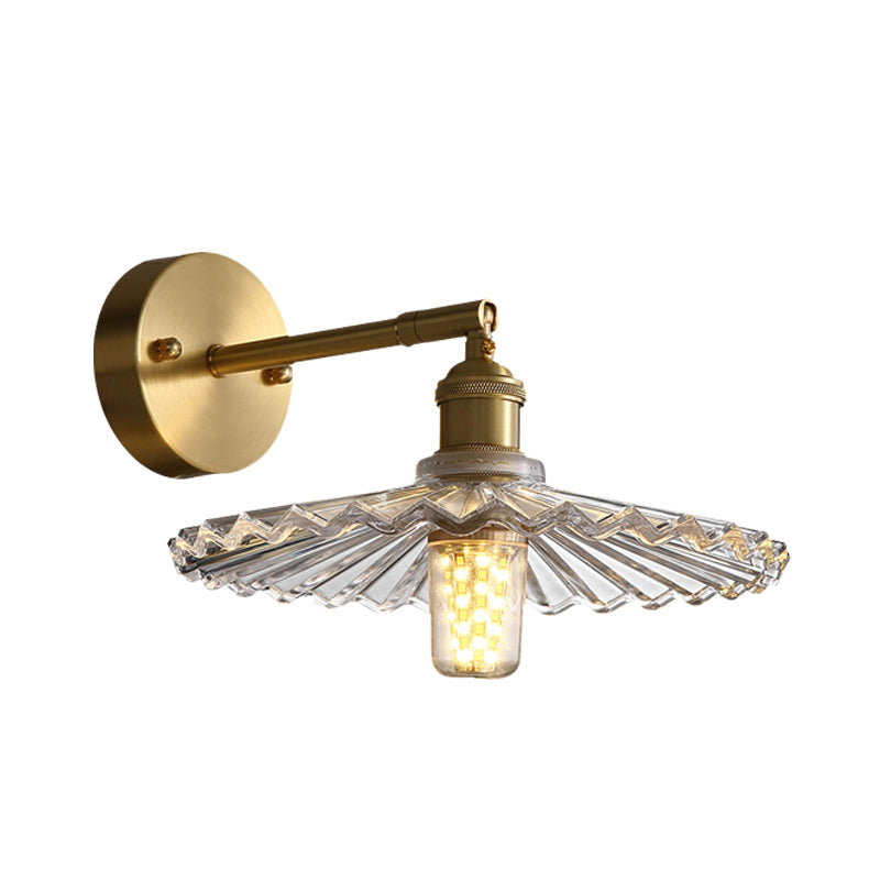 Vivolux | 1 Kopf Nachttisch Wandleuchte Einfache Messing Wandmontierte Lampe mit gewelltem klarem Glasschirm