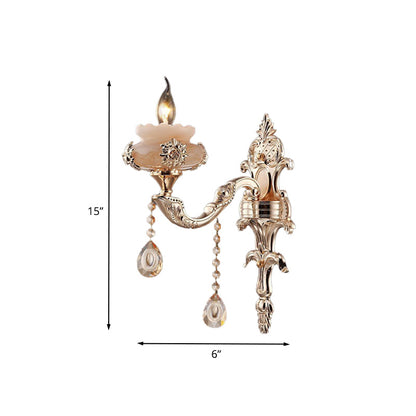 Vivolux | 1/2-Kopf K9 Kristall Wandleuchte Traditionelle Gold Kerze Korridor Wandbeleuchtung mit Jade Unterteller