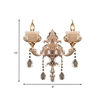 Vivolux | 1/2-Kopf K9 Kristall Wandleuchte Traditionelle Gold Kerze Korridor Wandbeleuchtung mit Jade Unterteller