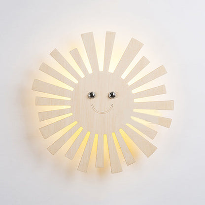Vivolux | Schöne beige Wandlampe mit Cartoon-Muster, Holz-LED-Wandlampe für Wohnzimmer und Kinderzimmer