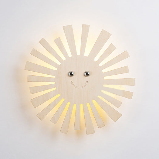 Vivolux | Schöne beige Wandlampe mit Cartoon-Muster, Holz-LED-Wandlampe für Wohnzimmer und Kinderzimmer