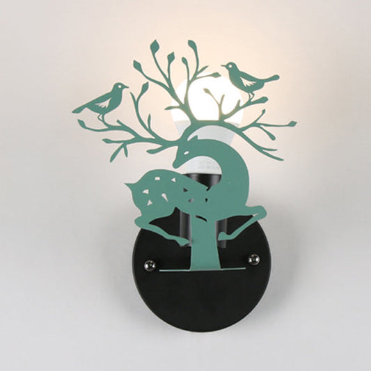 Vivolux | Sika Deer Kindergarten Wandlampe mit Branche & Vogel Metall 1 Licht Tier Lampe