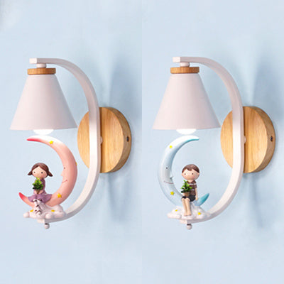 Vivolux | Child & Moon Wandlampe mit Coolie Shade 1 Licht Cartoon Harzwandlampe für das Pflegezimmer