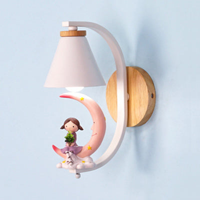 Vivolux | Child & Moon Wandlampe mit Coolie Shade 1 Licht Cartoon Harzwandlampe für das Pflegezimmer