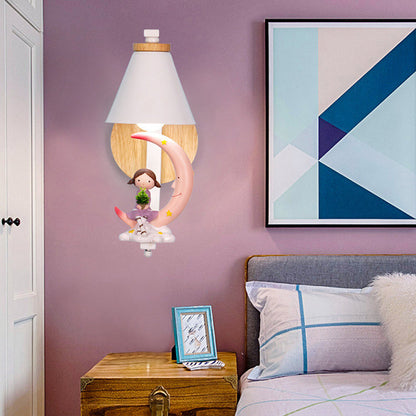 Vivolux | Child & Moon Wandlampe mit Coolie Shade 1 Licht Cartoon Harzwandlampe für das Pflegezimmer