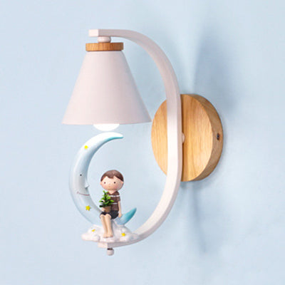 Vivolux | Child & Moon Wandlampe mit Coolie Shade 1 Licht Cartoon Harzwandlampe für das Pflegezimmer