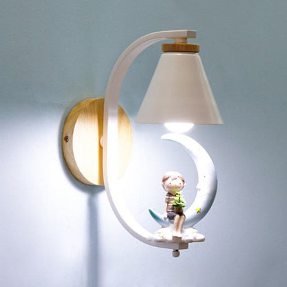 Vivolux | Child & Moon Wandlampe mit Coolie Shade 1 Licht Cartoon Harzwandlampe für das Pflegezimmer