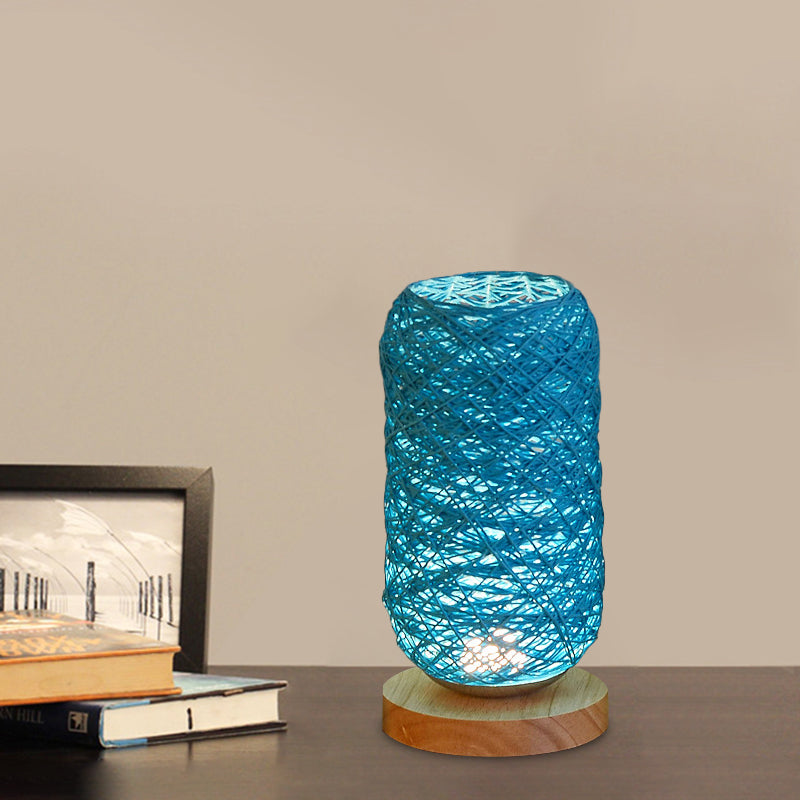 Vivolux | Geribbelte Oblong Mini Nachtstandlamp Macaron Beige/Blauw/Bruin USB Opladen LED Tafellicht met Houten Voetstuk voor Bedzijde