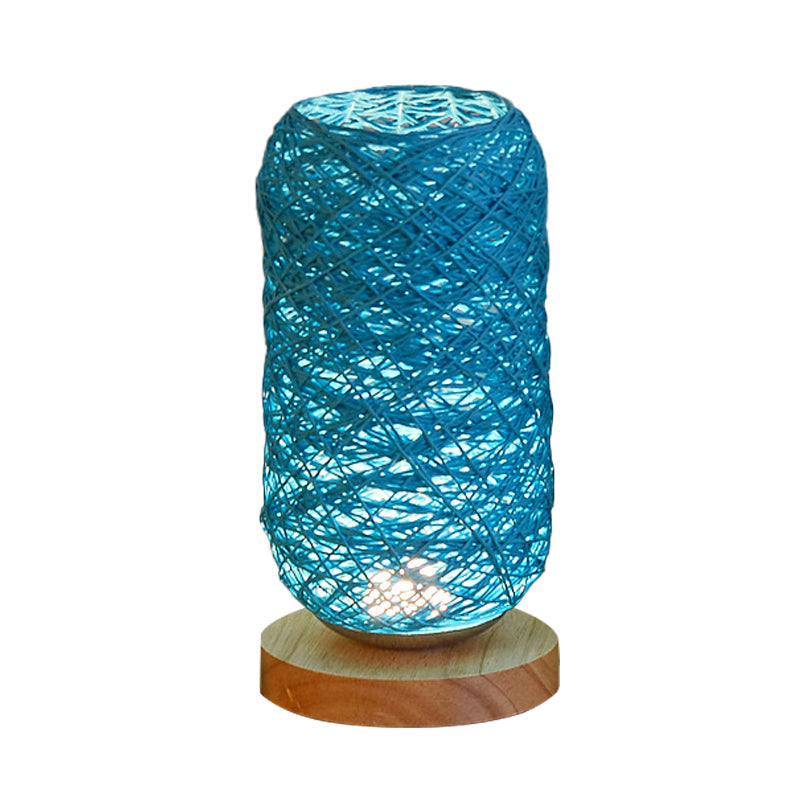 Vivolux | Geribbelte Oblong Mini Nachtstandlamp Macaron Beige/Blauw/Bruin USB Opladen LED Tafellicht met Houten Voetstuk voor Bedzijde