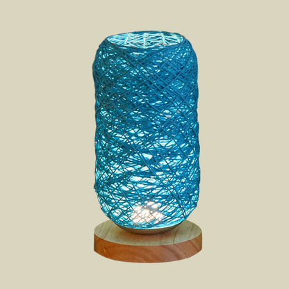 Vivolux | Geribbelte Oblong Mini Nachtstandlamp Macaron Beige/Blauw/Bruin USB Opladen LED Tafellicht met Houten Voetstuk voor Bedzijde