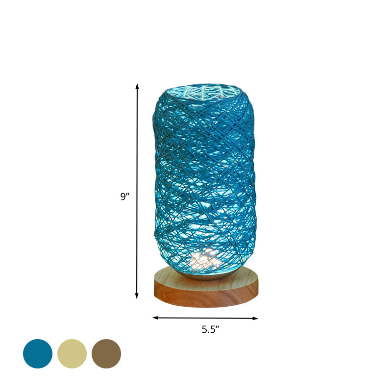 Vivolux | Geribbelte Oblong Mini Nachtstandlamp Macaron Beige/Blauw/Bruin USB Opladen LED Tafellicht met Houten Voetstuk voor Bedzijde