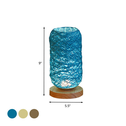 Vivolux | Geribbelte Oblong Mini Nachtstandlamp Macaron Beige/Blauw/Bruin USB Opladen LED Tafellicht met Houten Voetstuk voor Bedzijde