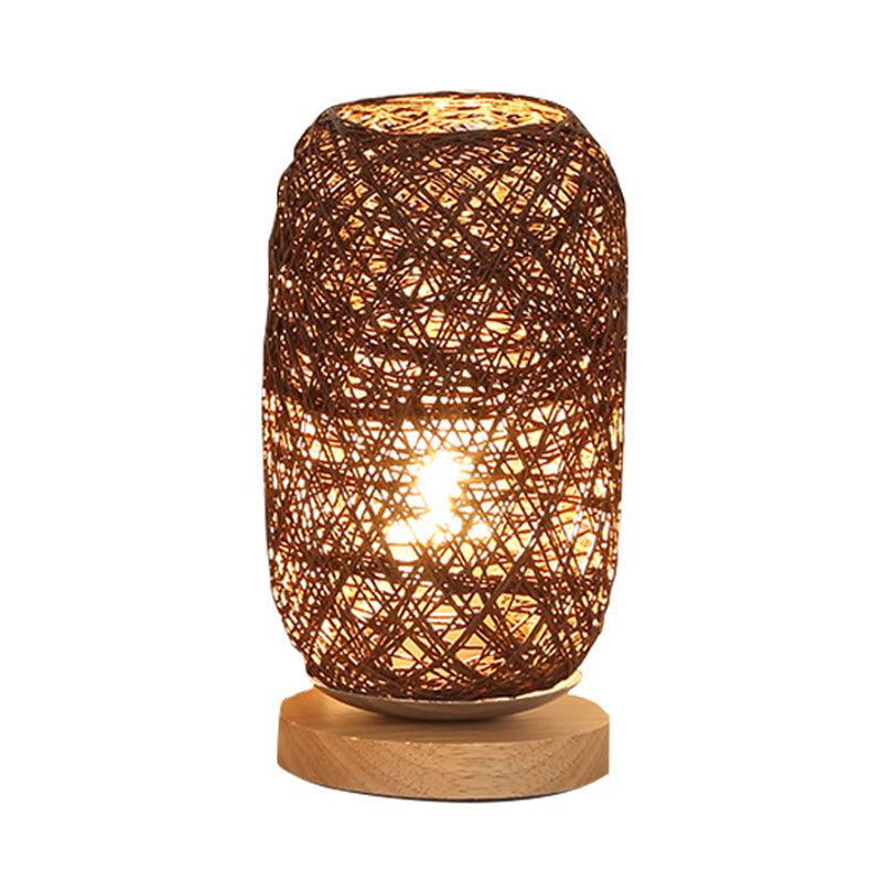 Vivolux | Geribbelte Oblong Mini Nachtstandlamp Macaron Beige/Blauw/Bruin USB Opladen LED Tafellicht met Houten Voetstuk voor Bedzijde