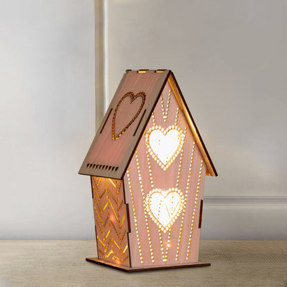 Vivolux | Braun Lodge Kleine Nachtlicht Kinder Holz USB LED Tischbeleuchtung mit Ausschnitten Liebe Herz/Stern/Blumenmuster