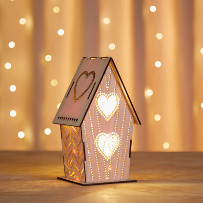 Vivolux | Braun Lodge Kleine Nachtlicht Kinder Holz USB LED Tischbeleuchtung mit Ausschnitten Liebe Herz/Stern/Blumenmuster