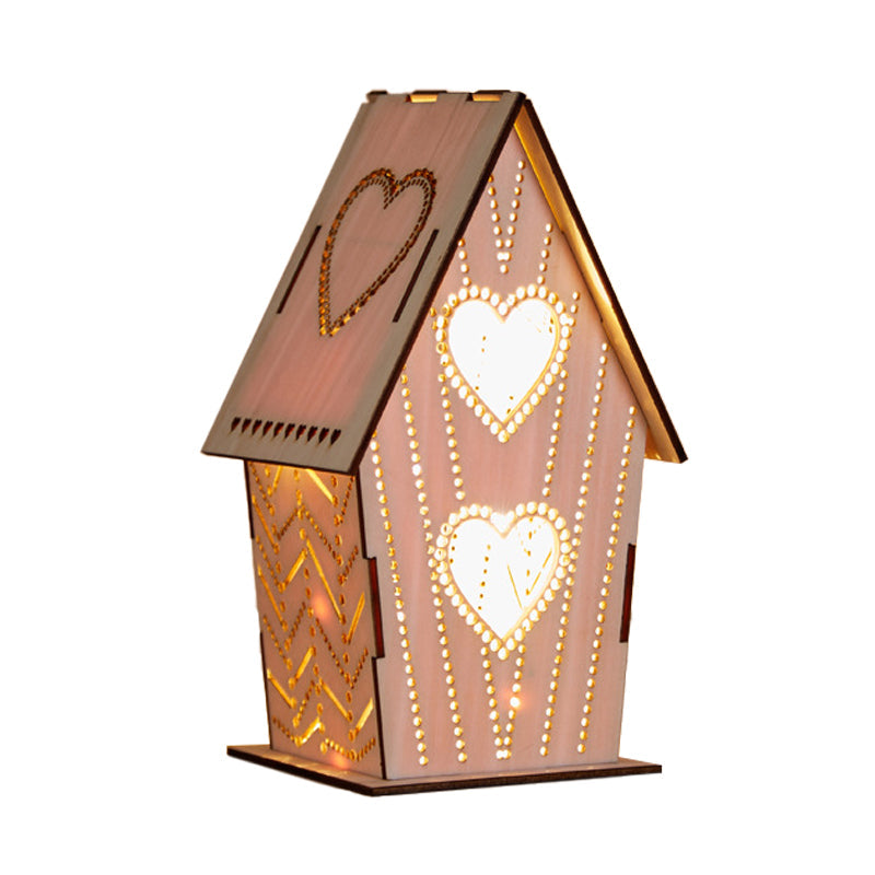 Vivolux | Braun Lodge Kleine Nachtlicht Kinder Holz USB LED Tischbeleuchtung mit Ausschnitten Liebe Herz/Stern/Blumenmuster