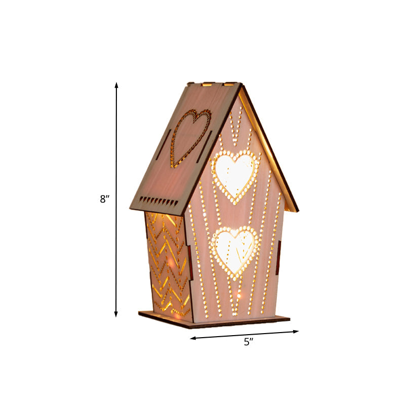 Vivolux | Braun Lodge Kleine Nachtlicht Kinder Holz USB LED Tischbeleuchtung mit Ausschnitten Liebe Herz/Stern/Blumenmuster
