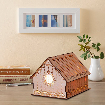 Vivolux | Kids Cottage Mini Nachtlicht Holz Schlafzimmer LED Nachttischlampe in Braun mit skulptiertem Blumen/Stern/Liebesherz-Design