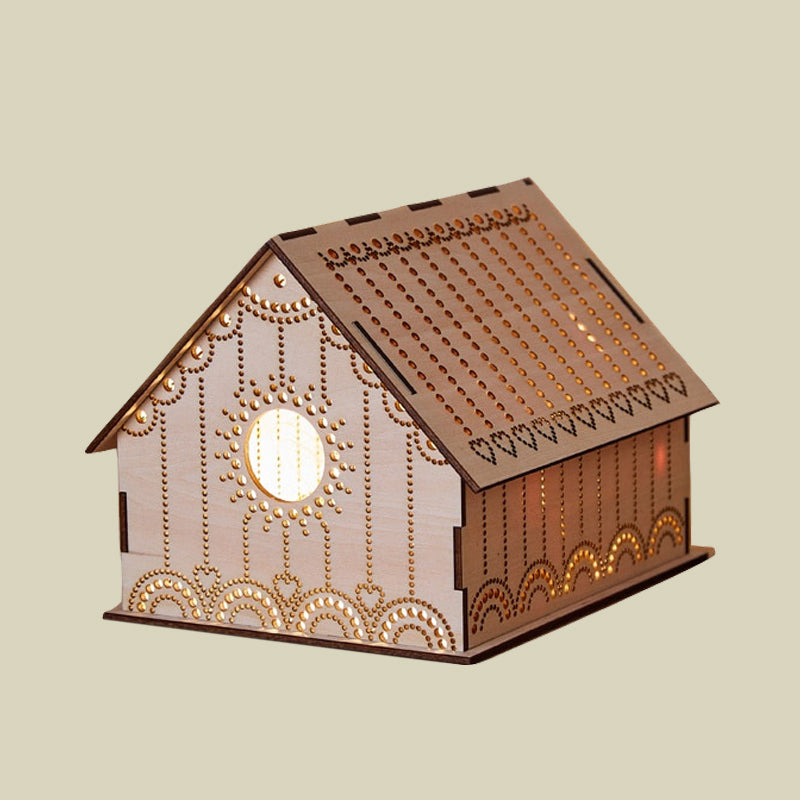 Vivolux | Kids Cottage Mini Nachtlicht Holz Schlafzimmer LED Nachttischlampe in Braun mit skulptiertem Blumen/Stern/Liebesherz-Design