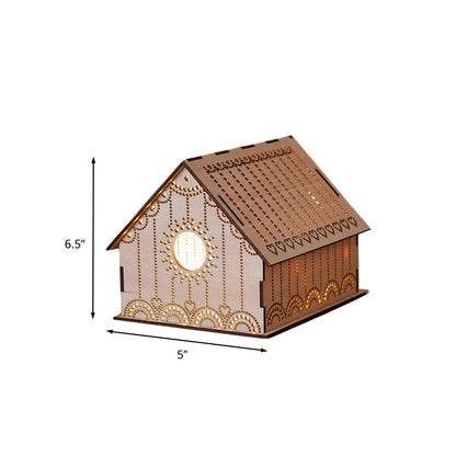 Vivolux | Kids Cottage Mini Nachtlicht Holz Schlafzimmer LED Nachttischlampe in Braun mit skulptiertem Blumen/Stern/Liebesherz-Design