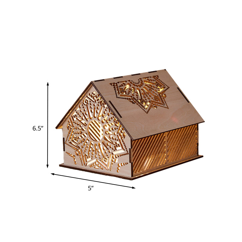 Vivolux | Kids Cottage Mini Nachtlicht Holz Schlafzimmer LED Nachttischlampe in Braun mit skulptiertem Blumen/Stern/Liebesherz-Design