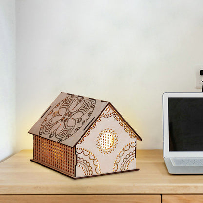 Vivolux | Kids Cottage Mini Nachtlicht Holz Schlafzimmer LED Nachttischlampe in Braun mit skulptiertem Blumen/Stern/Liebesherz-Design