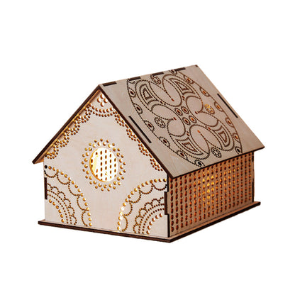 Vivolux | Kids Cottage Mini Nachtlicht Holz Schlafzimmer LED Nachttischlampe in Braun mit skulptiertem Blumen/Stern/Liebesherz-Design