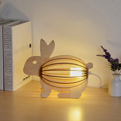 Vivolux | Hollowed Out Rabbit Nachtlamp Kids Hout Licht-Bruin USB Oplaadbare LED Tafel Lamp