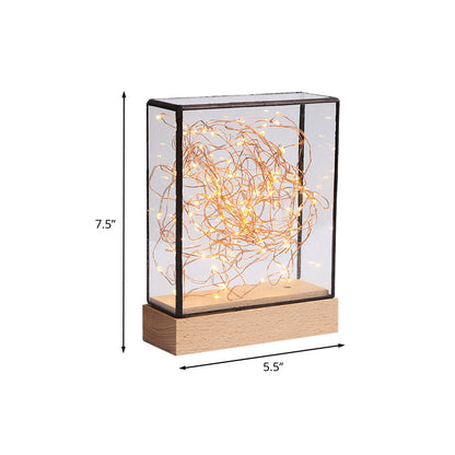 Vivolux | Kids Squared Klare Glazen Nachtlamp USB Oplaadbare LED Tafelverlichting in Hout met Interieur Roze Beer en Snoer