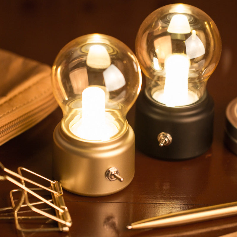 Vivolux | Kreatieve Bulb Shade Amber Glas Nacht Tafel Lamp LED Nachttafellamp met Zwart/Gouden Basis