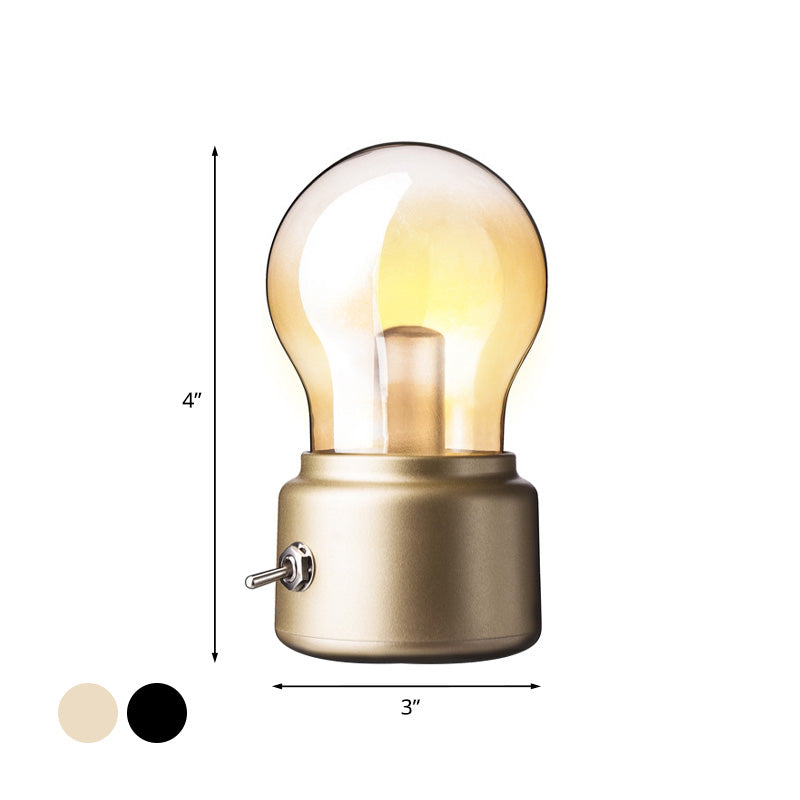 Vivolux | Kreatieve Bulb Shade Amber Glas Nacht Tafel Lamp LED Nachttafellamp met Zwart/Gouden Basis