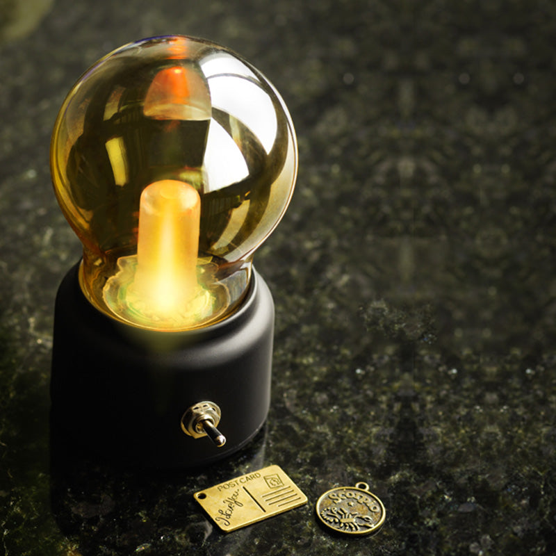 Vivolux | Kreatieve Bulb Shade Amber Glas Nacht Tafel Lamp LED Nachttafellamp met Zwart/Gouden Basis