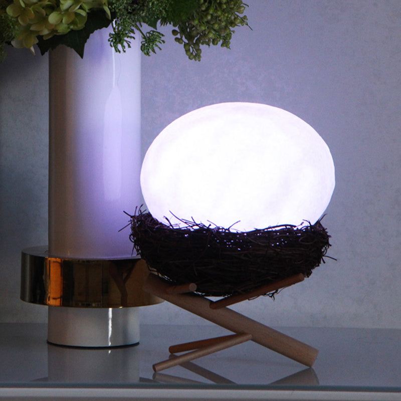Vivolux | Oplaadbare Witte Ei Nachtkastlamp Kids Creatieve Plastic LED Tafellamp met Houten Houder en Nestlamp Houder