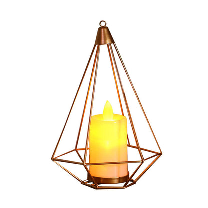 Vivolux | Kerzenstil Tischlampe Kinder Eisen Goldene LED Nachttischbeleuchtung mit Dreieck/Kaktus Käfig