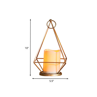 Vivolux | Kids Batterij Aangedreven LED Nachtlamp Gouden Diamant/Driehoek/Hexpagoon Tafellicht met IJzeren Kooi en Binnenkaars Schaduw