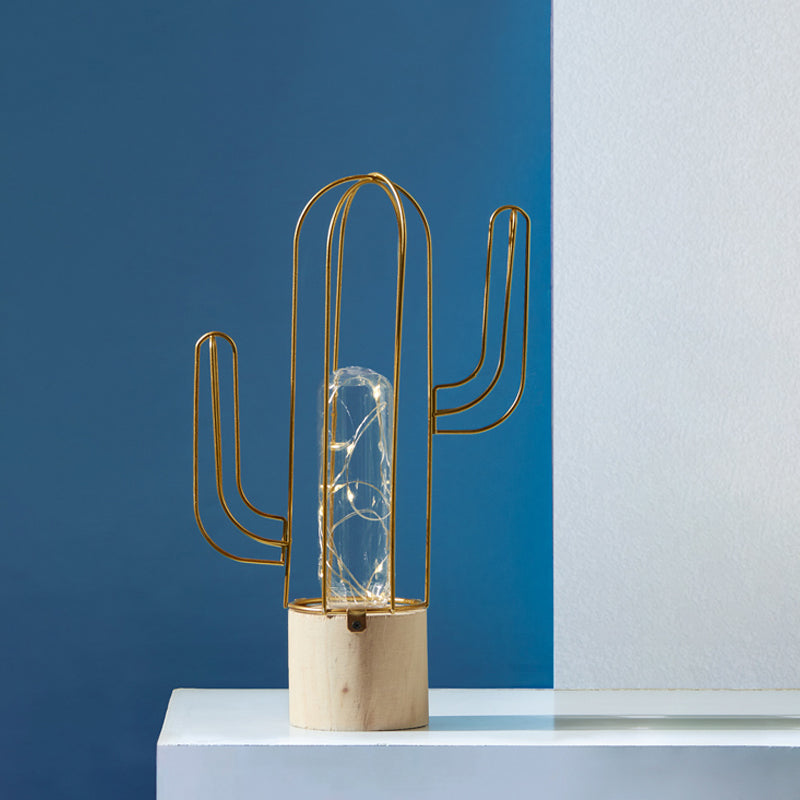 Vivolux | Capsule klare Glas Nachtlicht Kinder Gold wiederaufladbare LED Tischlampe mit Cactus Stahlkäfig Schutz