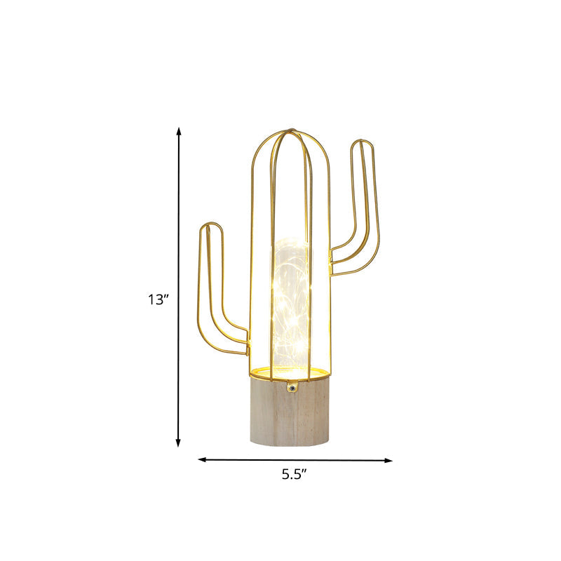 Vivolux | Capsule klare Glas Nachtlicht Kinder Gold wiederaufladbare LED Tischlampe mit Cactus Stahlkäfig Schutz