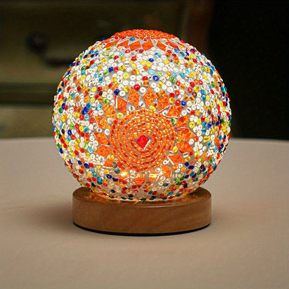 Vivolux | Mosaikglasballen-Tischlampe mit Holzfuß - Türkisch marokkanisch inspiriert