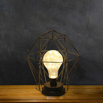 Vivolux | Macaron Diamant/Geometrische Nachtkastlamp ijzeren meisjeskamer LED tafellicht in zwart/roze met gloeidraad van binnen