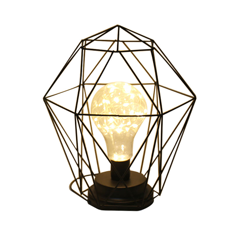 Vivolux | Macaron Diamant/Geometrische Nachtkastlamp ijzeren meisjeskamer LED tafellicht in zwart/roze met gloeidraad van binnen