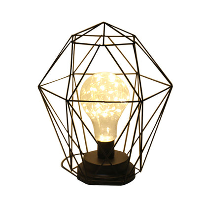 Vivolux | Macaron Diamant/Geometrische Nachtkastlamp ijzeren meisjeskamer LED tafellicht in zwart/roze met gloeidraad van binnen