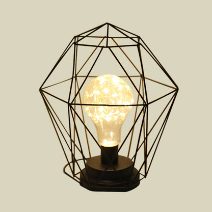 Vivolux | Macaron Diamant/Geometrische Nachtkastlamp ijzeren meisjeskamer LED tafellicht in zwart/roze met gloeidraad van binnen