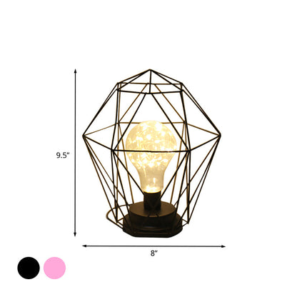 Vivolux | Macaron Diamant/Geometrische Nachtkastlamp ijzeren meisjeskamer LED tafellicht in zwart/roze met gloeidraad van binnen